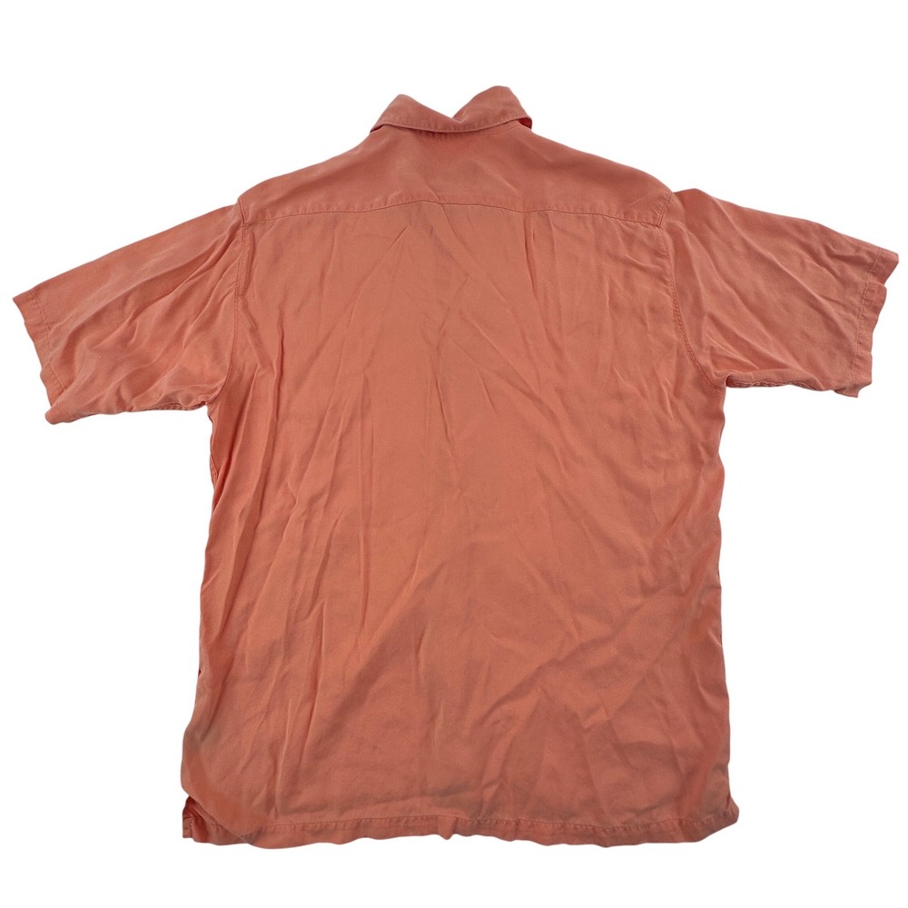 Bugatchi Men M Short Sleeve Shirt Men Salmon Pink Tencel Button Up Pocket Medium - Picture 9 of 14